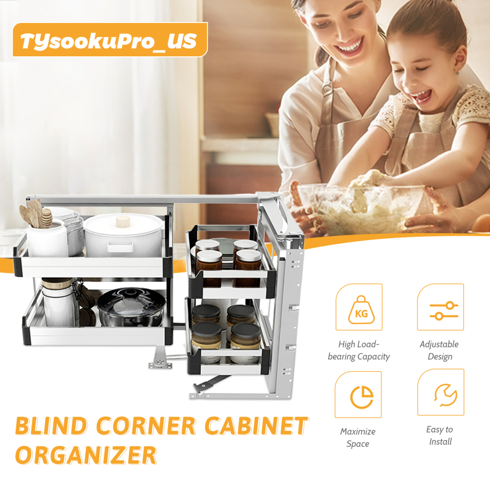 Blind Corner Cabinet, Blind Corner Cabinet Organizer, Corner Optimizer, Chrome Blind Corner Soft Close